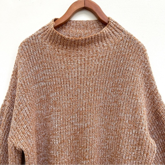 Cupcakes & Cashmere Mock Neck Marled Knit Brown Neutral Sweater, Size Large - Picture 3 of 11
